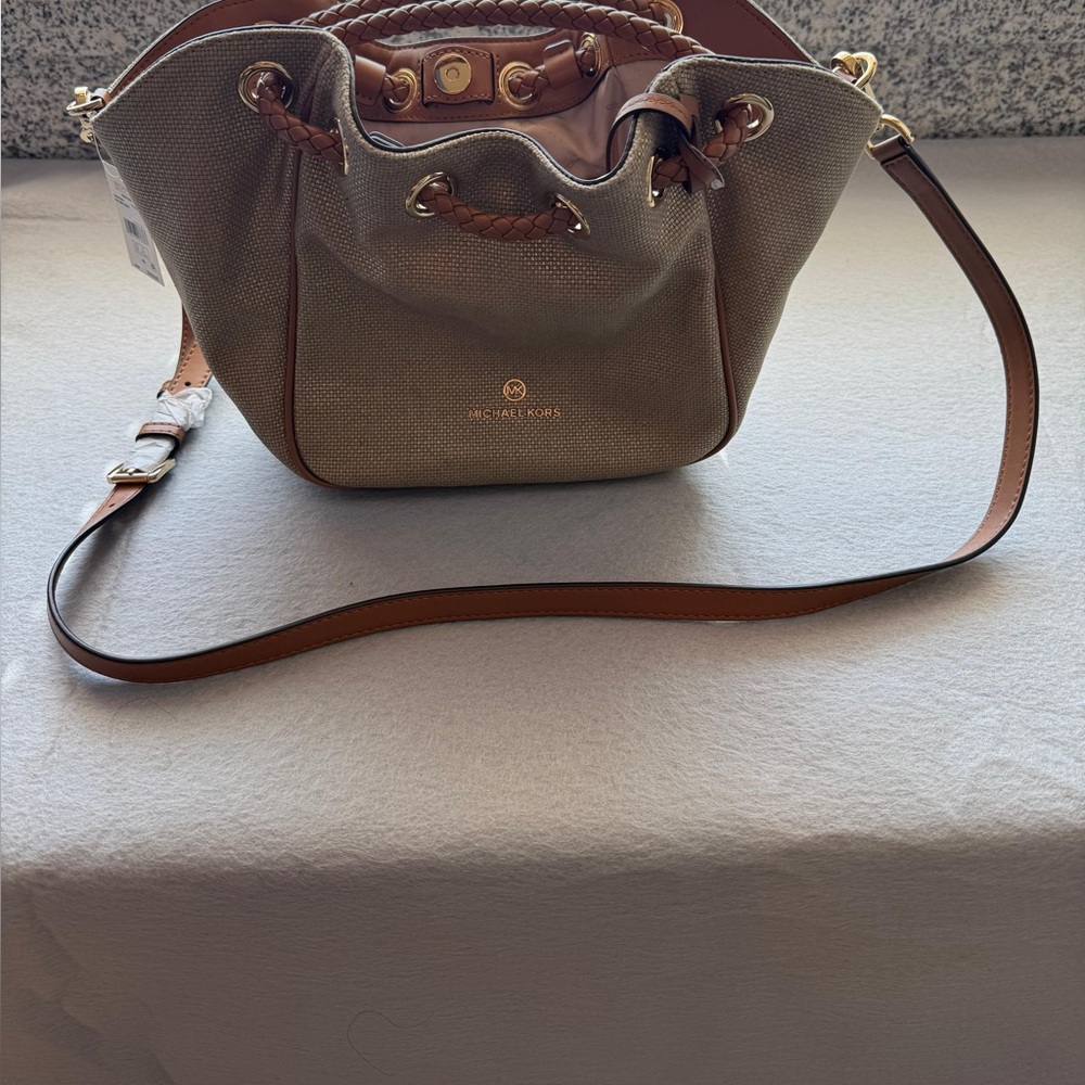 Michael Kors Brown & Gold Braided Handle Shoulder Bag | Signature Canvas Tote